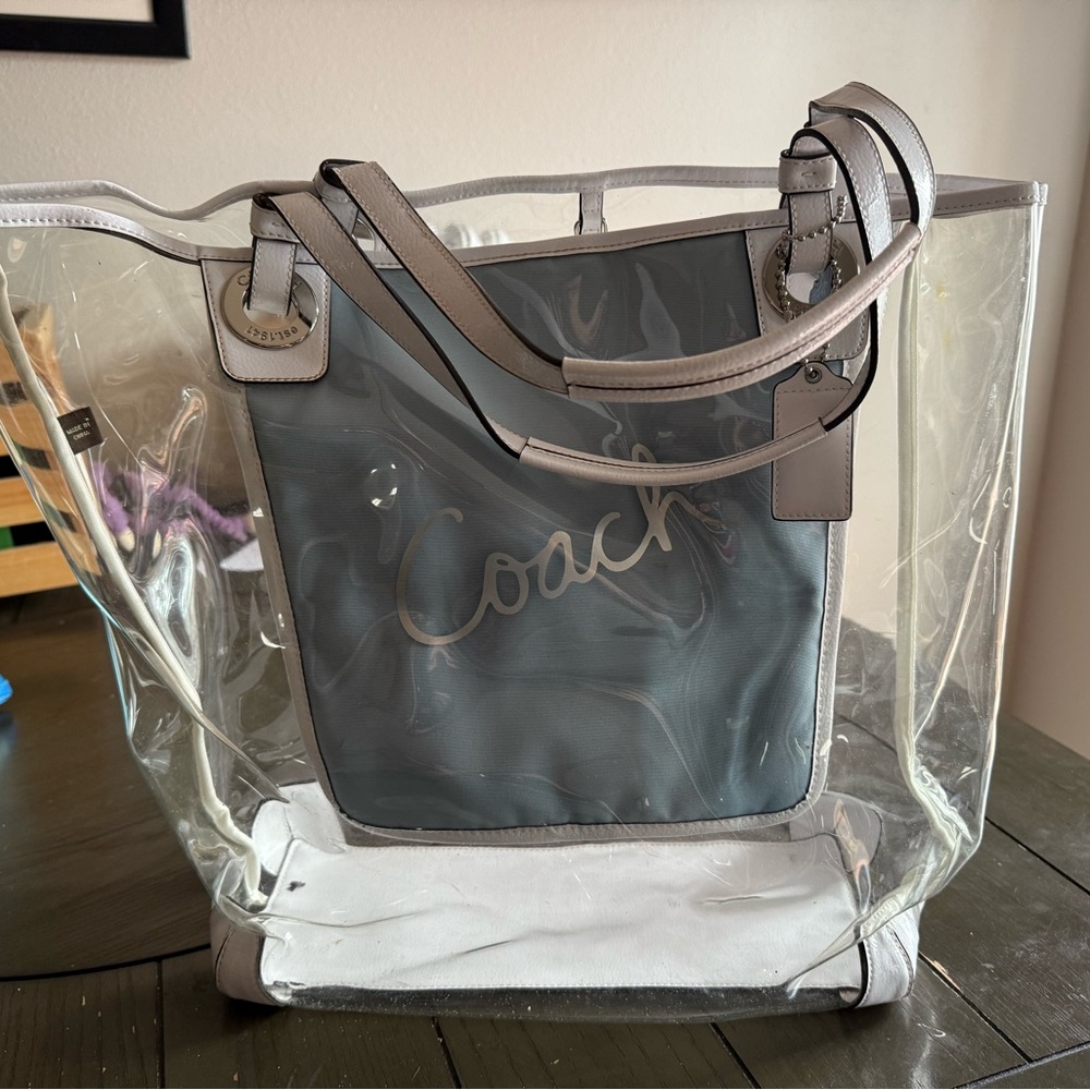 Coach Gray and White Travel Tote Bag with Transparent Design